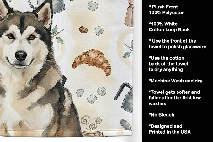 Caroline's Treasures Sable and White Alaskan Malamute Coffee Bar Kitchen Towel - Image 4