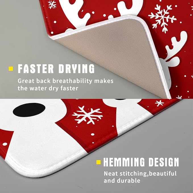 Christmas Reindeer Dish Drying Mats 16x18 Inch, Xmas Funny Deer Red Absorbent - Image 3