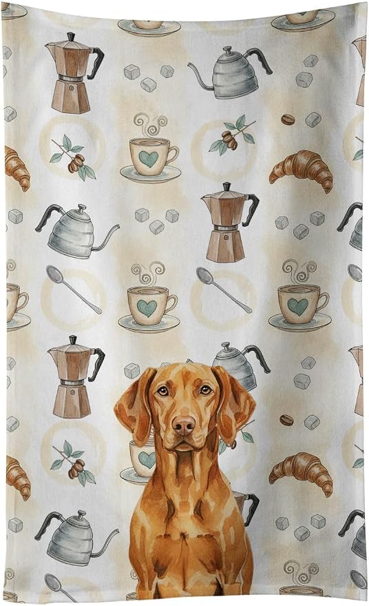 Caroline's Treasures Vizsla Coffee Bar Kitchen Towel Velour Plush Front and by CarolinesTreasures