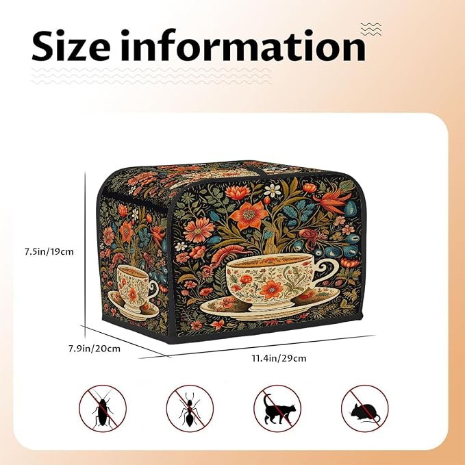 Coffee Cup Color Flowers Toaster Cover 2 Slice Wide Slot Washable Appliance - Image 5