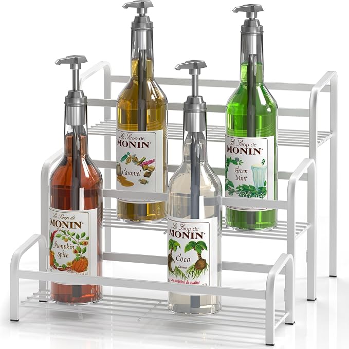 DTUQYX Coffee Syrup Organizer 3-Tier, 12 Bottles Capacity Coffee Syrup Rack by DTUQYX