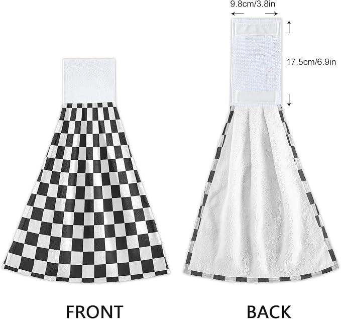 Dussdil Black White Checkered Kitchen Hanging Towel 14 x 18.2 Inch Plaid - Image 4