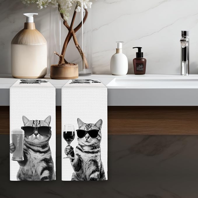 American Shorthair Gifts Cat Wine Kitchen Towels Set of 2, Funny Cats Wine - Image 5