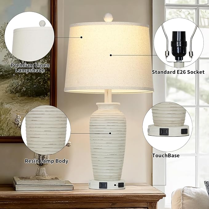 CINSARY 25" Retro White Farmhouse Jar Table Lamps - Image 7