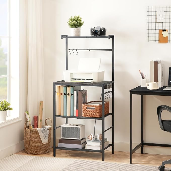 MAHANCRIS Bakers Rack with Power Outlet, Kitchen Storage Shelf with 6 Hooks - Image 7
