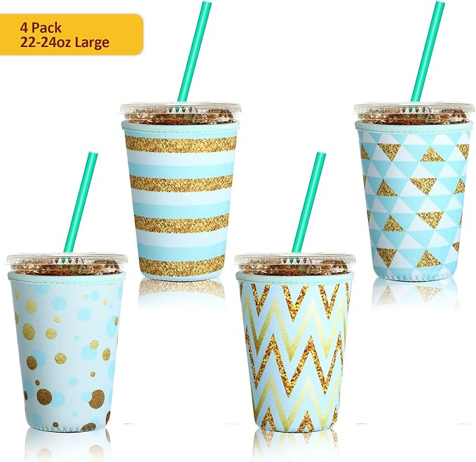 Patelai 4 Pieces Reusable Iced Coffee Sleeve Cup Insulator - Image 2