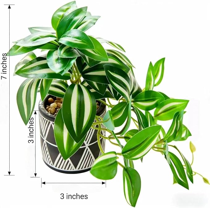 7" Artificial Variegated Pothos Vine in Geometric Ceramic Pot Lifelike Faux - Image 2