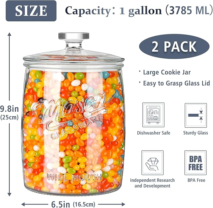 Folinstall 2 Pack 1 Gallon Glass Cookie Jar, Large Glass Jar - Image 2
