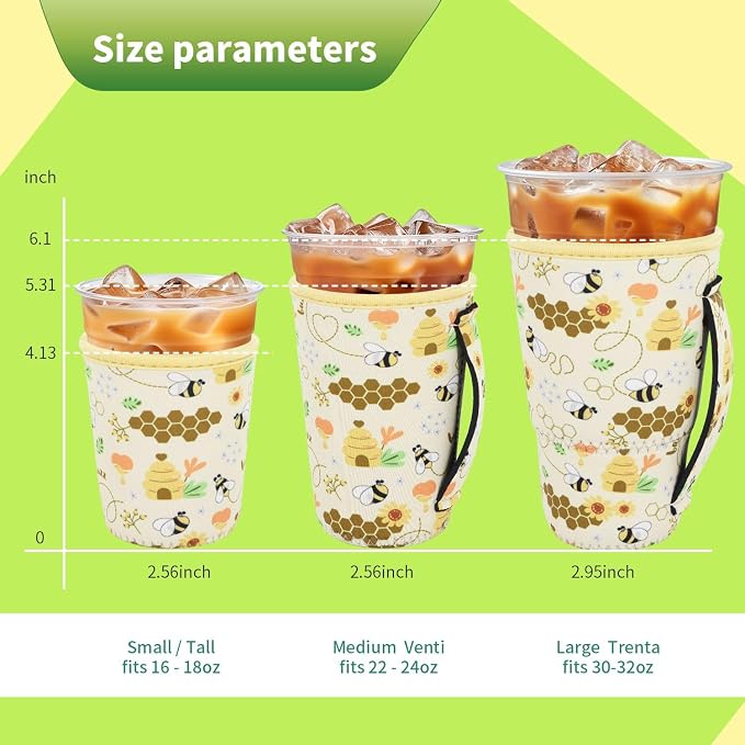 3 Pack Iced Coffee sleeve Insulated Neoprene Cup Sleeves - Image 2