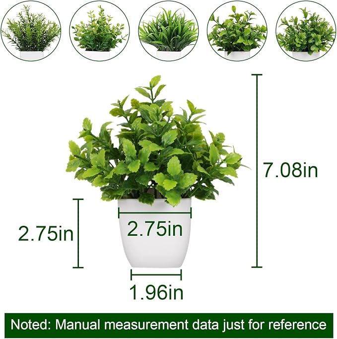 Yoratee 6 Pot Small Fake Plant Flowerpot Artificial Plastic Eucalyptus Plant - Image 2