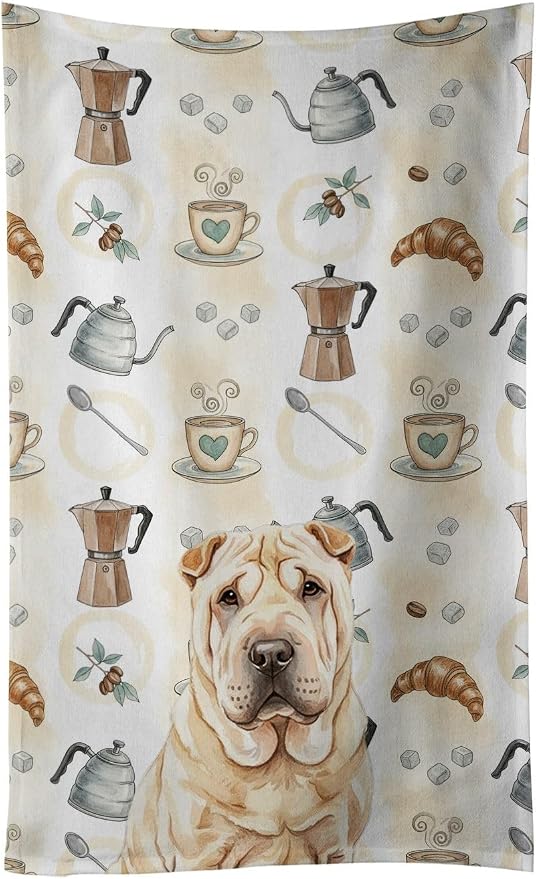Caroline's Treasures Shar Pei Coffee Bar Kitchen Towel Velour Plush Front and by CarolinesTreasures