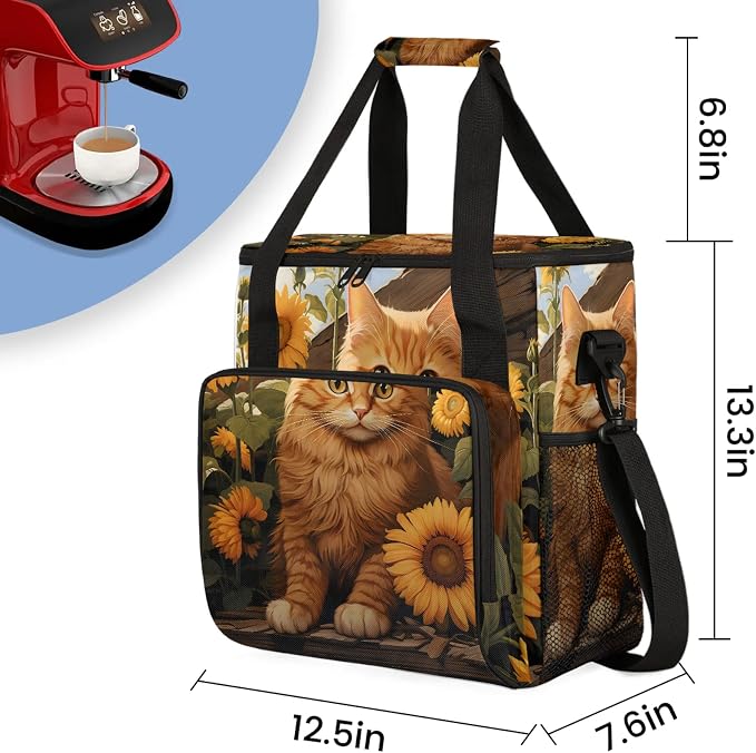 Yellow Cat Sunflower Coffee Maker Carring Bag, Large Insulated Storage - Image 2