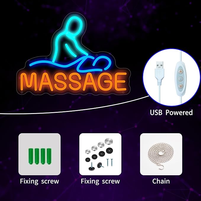 Massage Neon Sign for Wall Decor, Massage Led Signs, Dimmable USB Powered Neon - Image 3