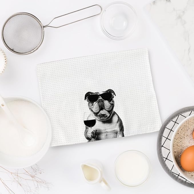 English Bulldog Gifts Wine Kitchen Towels Set of 2, Funny English Bulldog Wine - Image 6