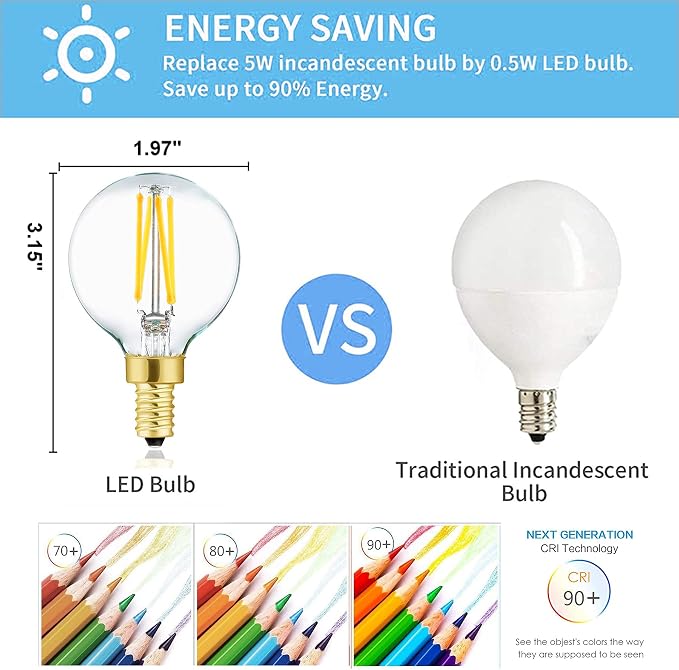 XININSUN G16.5 LED Bulb, E12 40W Candelabra Dimmable Chandelier Light Bulbs - Image 2