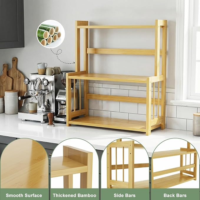 Countertop Coffee Station Organizer, 3 Tier Bamboo Shelf - Image 6