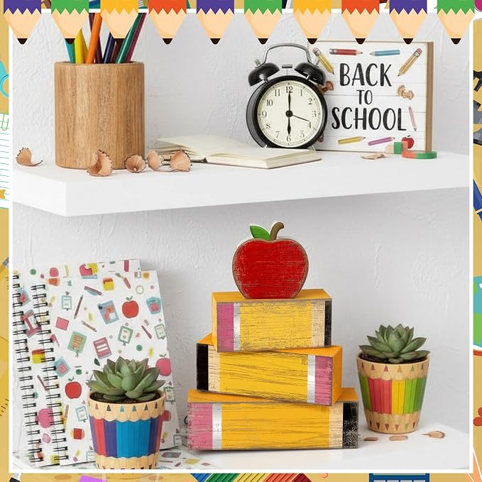 Lineshading 4 Pcs Back to School Table Decorations Retro Red Apples Decor Back - Image 6