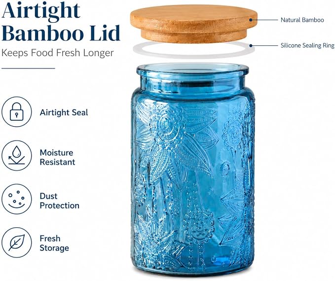 ANSQU Blue Glass Jars, 34oz Vintage Glass Kitchen Storage Counter Jar, Candy - Image 2