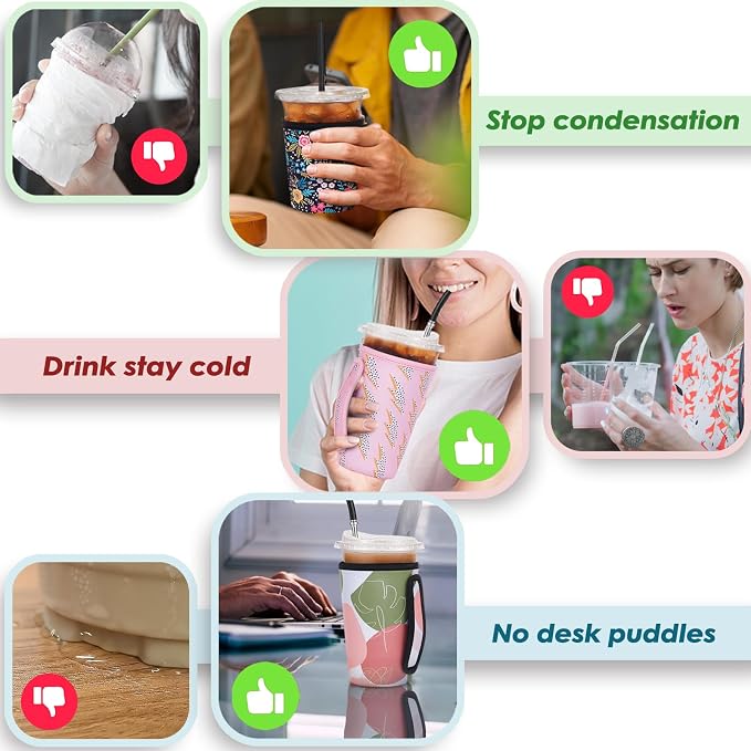 Reusable Insulated Neoprene Iced Coffee Sleeves & Coffee Cup Holder, Universal - Image 3