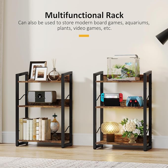 Hosfais Book Shelf Small Bookshelf: 3-Tier Wood Bookcase Industrial Bookshelf - Image 7
