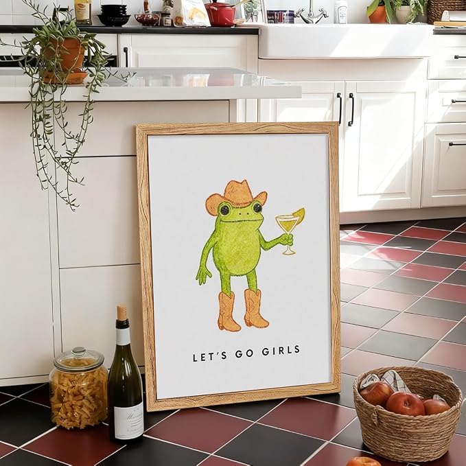 Framed Funny Kitchen Wall Art 16x20 inch Cute Frog Cowboy Quotes Poster Funky - Image 4