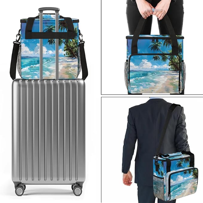 Tropical Beach Hawaiian Palm Trees Coffee Maker Carring Bag, Large Insulated - Image 7
