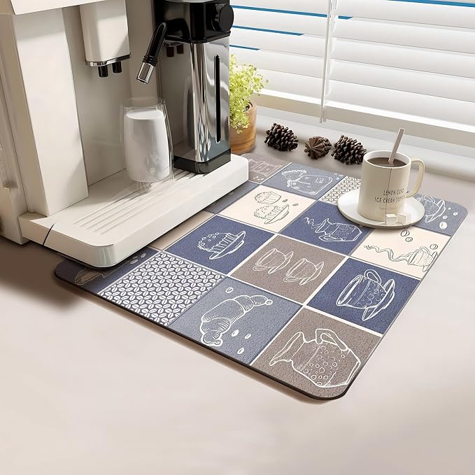 Coffee Bar Mat Rubber Dish Drying Mat by PtRug