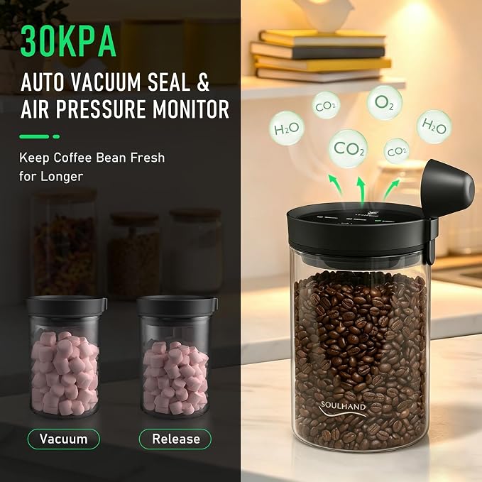 Vacuum Coffee Canister, 1.6L Electric Airtight Glass Storage Container | Auto - Image 5