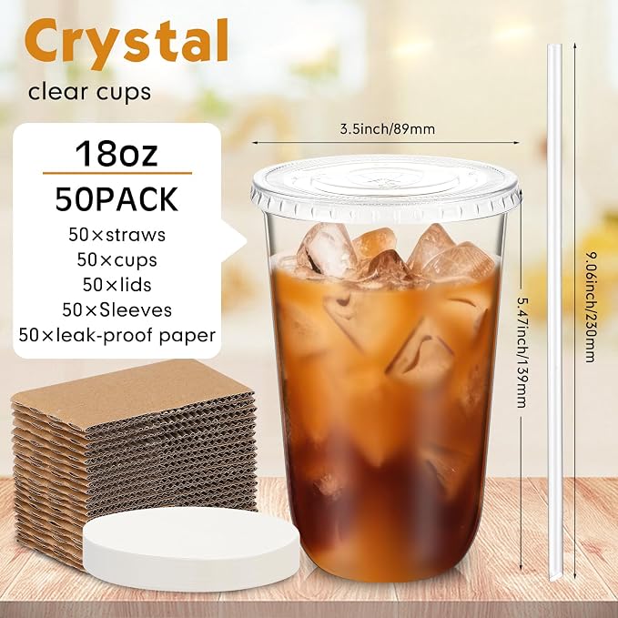 Baderke 50 Sets Clear Plastic Coffee Cups - Image 3