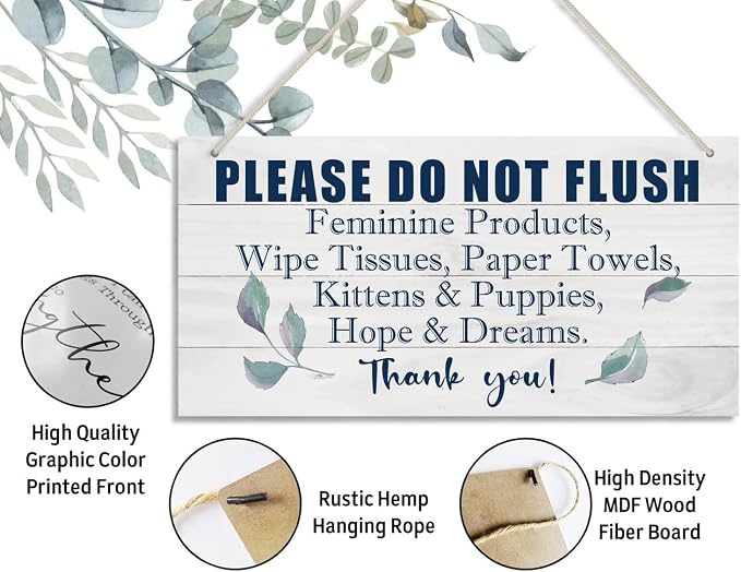 HALUOSI Hanging Printed Wooden Plaque Decor, Bathroom Rules Sign, 'Please Do - Image 3