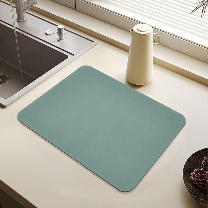 Cyan Dish Drying Mat for Kitchen Counter No-slip Rubber Bottom Coffee Mat Drain by Sinestour