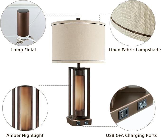 Rustic Table Lamps for Living Room Set of 2 - Image 5