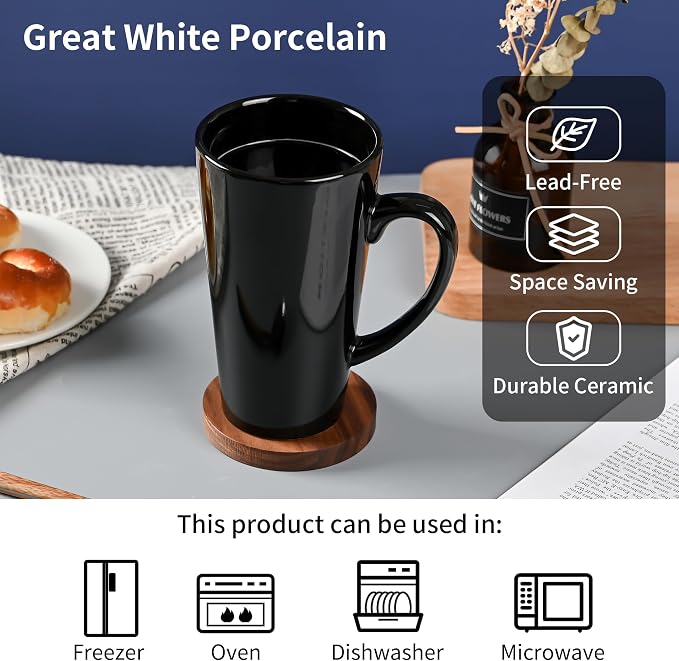 BYCNZB 16oz black Funnel Ceramic Tall Coffee Mugs - Image 3
