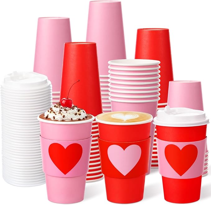 48 Set Valentine's Day Disposable Coffee Cups by Sunnychicc