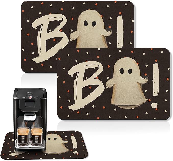 Arttown Coffee Mat for Countertops, Dotted Boo Crew Retro Spook Ghost Dish by Arttown