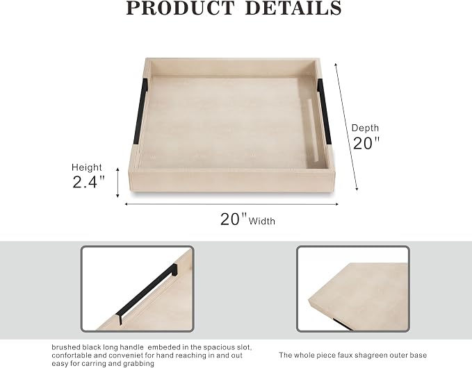 Sagala Extra Large 20" Square Ivory Shagreen Leather Ottoman Tray - Image 3