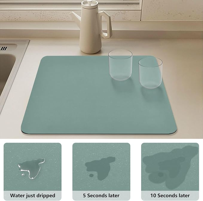 Cyan Dish Drying Mat for Kitchen Counter No-slip Rubber Bottom Coffee Mat Drain - Image 4