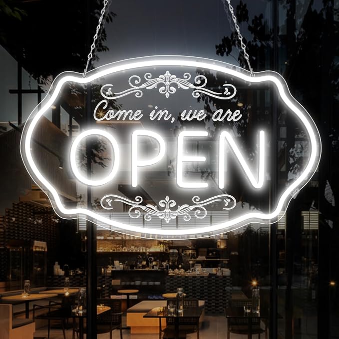 LED Neon Open Sign for Business, 16.5x10'' Come in We’re Open Sign, Daylight by NELTBESIN