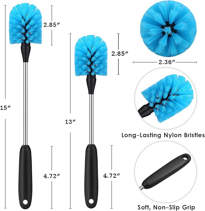 MOSOLAN Stainless Steel Water Bottle Brush, Long Handle Scrubbing Brush - Image 3