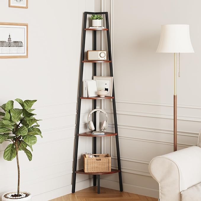 Yoobure 5‑Tier Corner Shelf – Sturdy Metal Frame & Wood Ladder Bookshelf by Yoobure