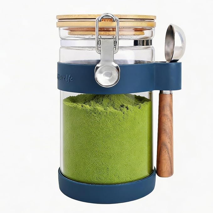 Airtight Glass Matcha Container - 1200ml Large Matcha Storage Jar with Bamboo by KKCHOMEACCENTS