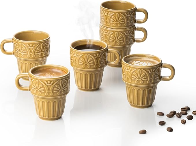 LYEOBOH Small Coffee Mug Set of 6, Stackable Mugs 3.3 OZ Ceramic Espresso Cups by LYEOBOH
