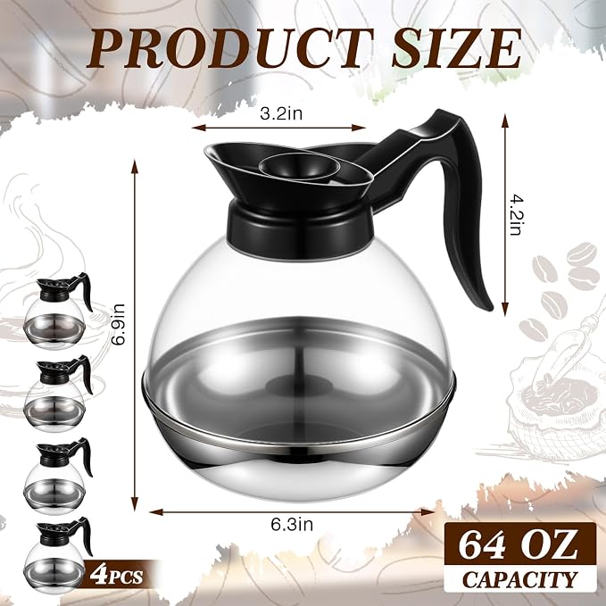 4 Pcs Plastic Coffee Decanter 64oz Large Capacity Stainless Steel - Image 2