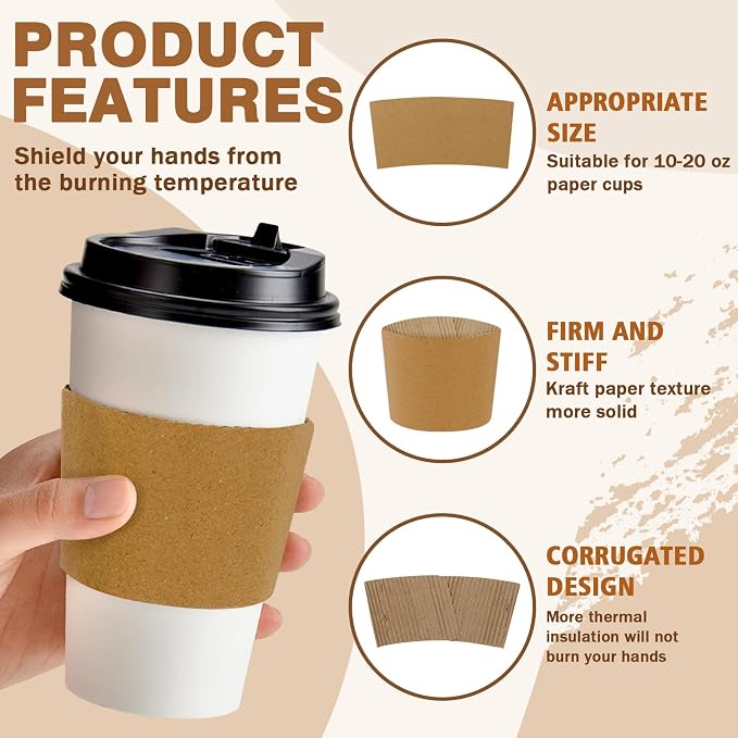 300 PCS Coffee Cup Sleeves, Disposable Coffee Sleeves Fits 10-20 oz Cups - Image 3