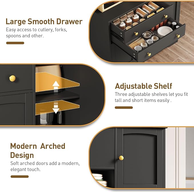 RALGEND Pantry Cabinet with Charging Station and LED Light, Kitchen Hutch - Image 6