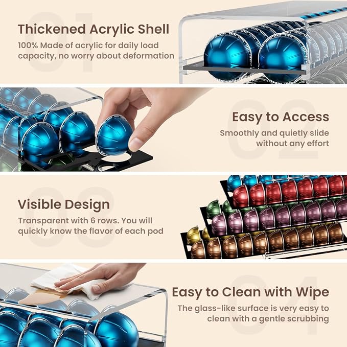 Acrylic Coffee Pod Drawer for Nespresso Vertuo Capsules, 3 Tier 60 Capacity - Image 4