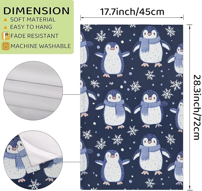 Winter Penguins Kitchen Towels Set of 2 Xmas Snowflakes Dish Towels Bar - Image 2
