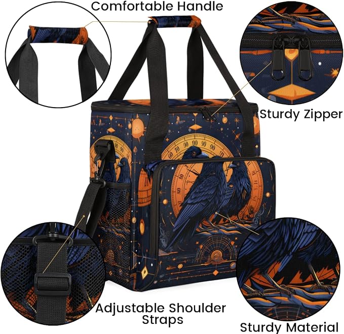 Vintage Travel Coffee Maker Carrying Bag Black Birds Large Organizer Storage - Image 6