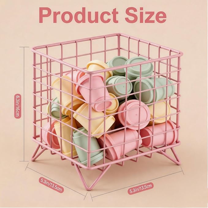 K Cup Holder, 5.3" x 5.3" x 6.3" Coffee Pod Basket Metal Storage Bin, Large - Image 2