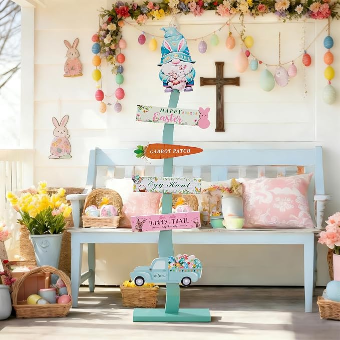 42.9inch Happy Easter Welcome Wooden Porch Sign| Spring Easter Carrot Rabbit - Image 5
